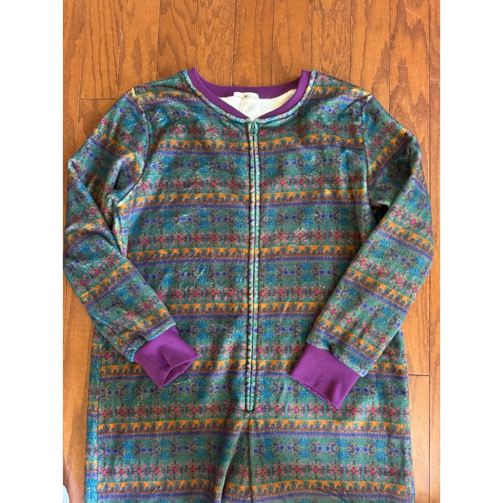 Natural Life Women Teal Purple Floral Fleece One Piece Sleepwear Jumpsuit L/XL - Picture 3 of 9